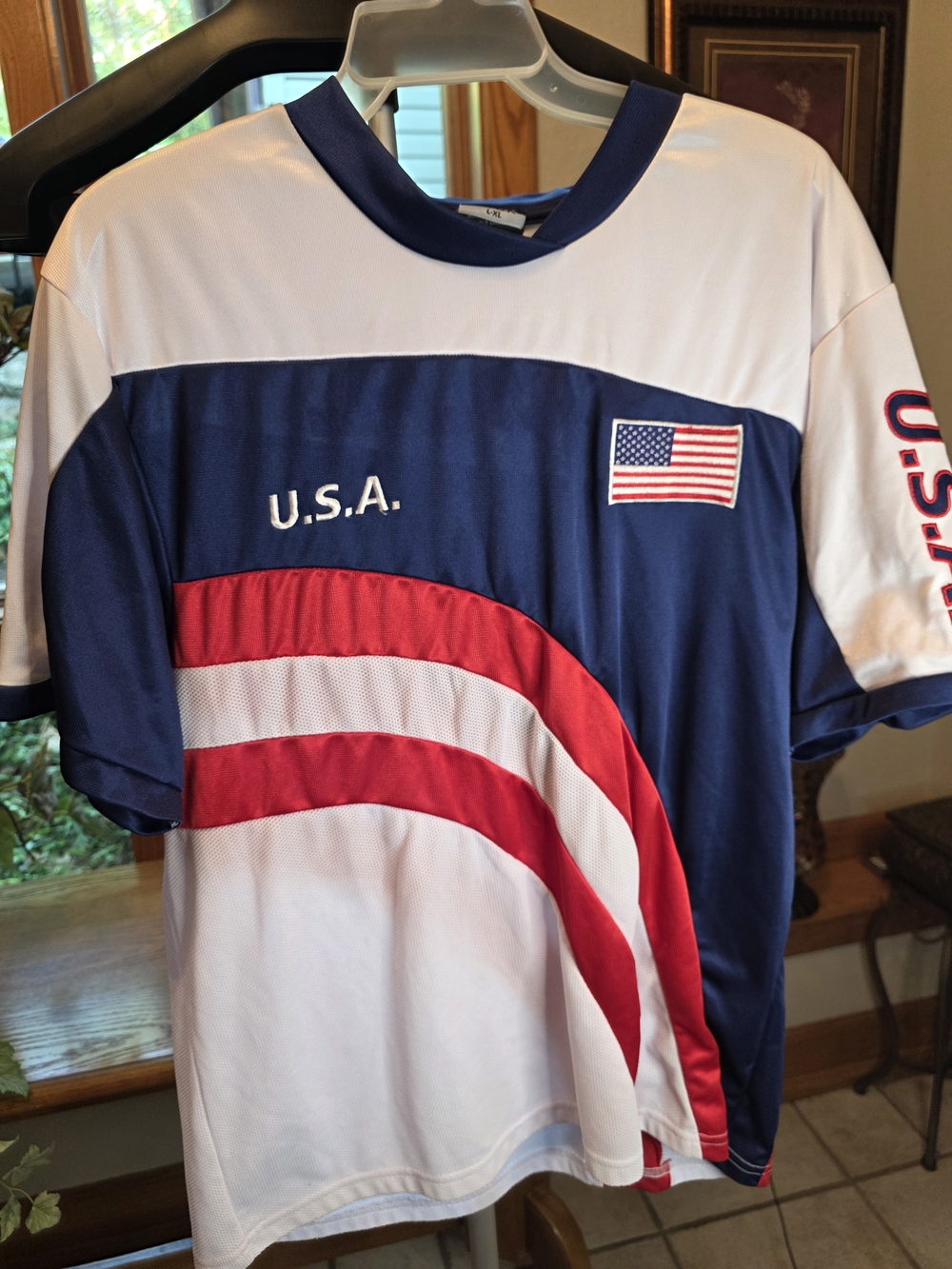 USA Colorblock Athletic Short-Sleeve Jersey - Navy/White/Red Sz XL